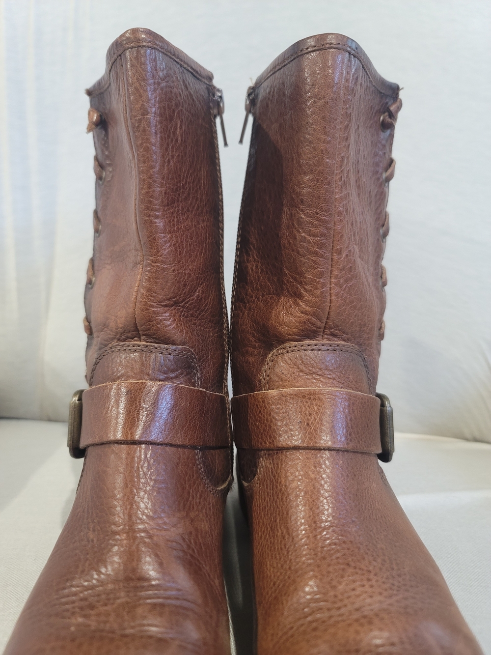 Sofft Brown Leather Moto Boots Women’s 6.5M Buckle Lace-Up - Picture 6 of 8